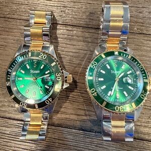 Stauer Mens Green and Gold Watches
